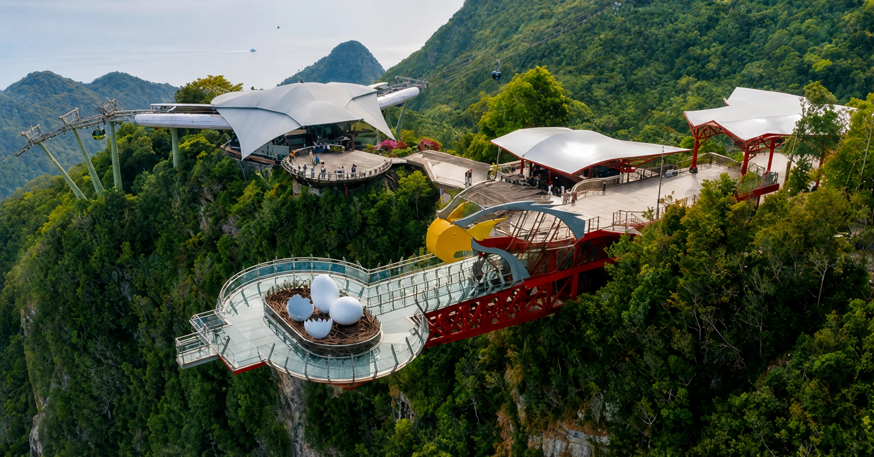 Eagle’s Nest Skywalk surrounded by Langkawi’s forested mountains — AI-enhanced illustrative preview